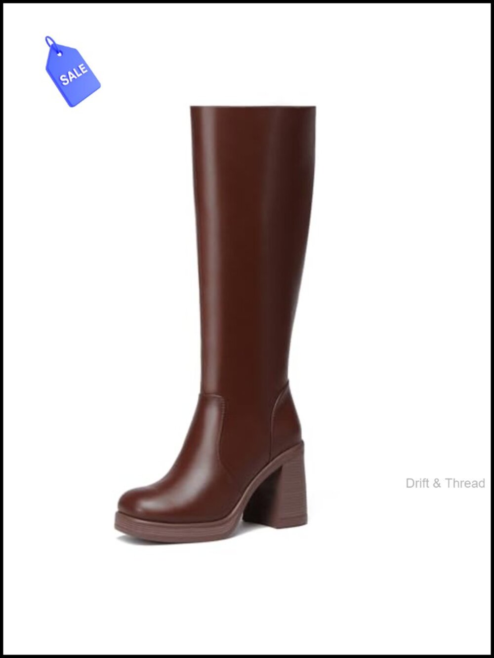 Knee High Boots Square Toe Chunky Heeled Platform Tall Side Zipper Gogo